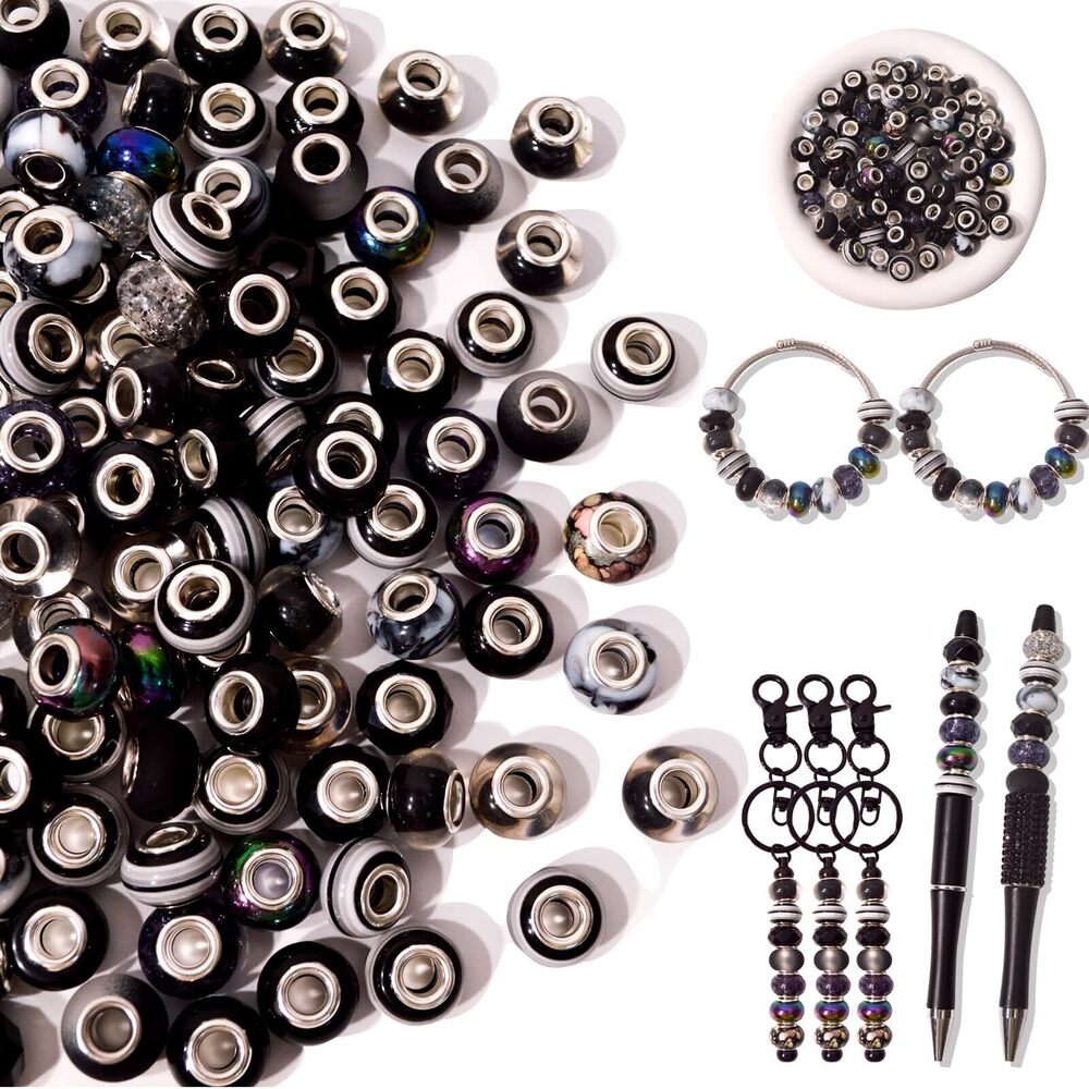 7502 220 Pcs Beads for Pens - European Craft Large Hole Beads - Black